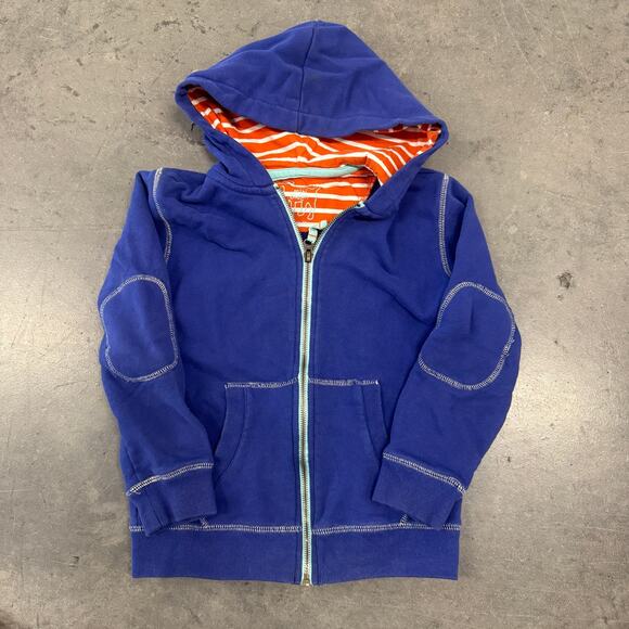 Mini Boden Patchwork Full Zip Longsleeve Hoodie Sweatshirt 6/7 Years Blue Orange - Picture 1 of 5